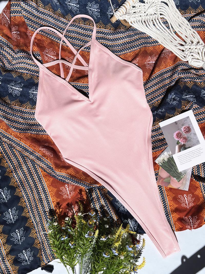 2022 New One-Piece Swimsuit Pure Color Bikini European and American Ladies Spicy Girl T-Back Seaside All-in-One Bikini