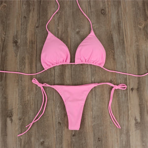 European and American New Bikinis Solid Lace-up Thong Hot Sale Multi-Color Sexy Swimsuit Women Split Bikini