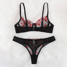 Load image into Gallery viewer, Foreign Trade Supply European and American New Sexy Lingerie Sexy Ladies Mesh See-Through Heart Three-Point Sexy Suit
