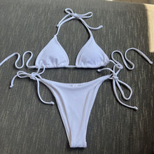 Load image into Gallery viewer, Lace-up Hanging Neck Three-Point Bikinis Pure Ribbon Chest Pad Triangle Bag Swimsuit European and American Sexy Thong Bikini
