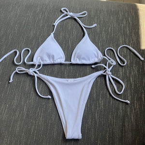 Lace-up Hanging Neck Three-Point Bikinis Pure Ribbon Chest Pad Triangle Bag Swimsuit European and American Sexy Thong Bikini