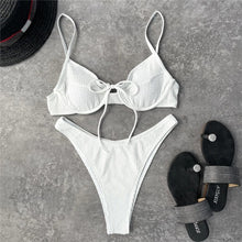 Load image into Gallery viewer, 2021 European and American Foreign Trade Split Swimsuit Solid Underwire Push up White String bikini T Shaped Swimsuit Bikini
