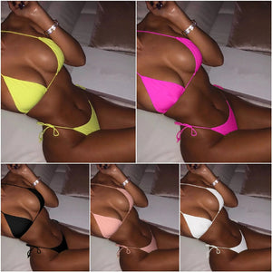 2021 Hot Spring Scheming Swimsuit Sexy Bandage Bikinis Mini Bikini Three-Point Solid Lace-up Swimsuit