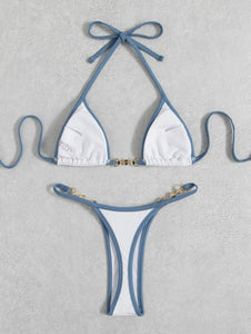 2022 European and American New Thong Drawstring Strap Swimsuit Three-Point Gyaru Bikinis Sexy Bikini