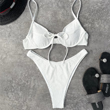 Load image into Gallery viewer, 2021 European and American Foreign Trade Split Swimsuit Solid Underwire Push up White String bikini T Shaped Swimsuit Bikini
