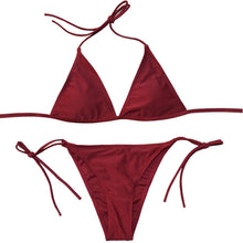 Load image into Gallery viewer, Fashion New Swimwear Women&#39;s Sexy Triangle Bikini Small Chest Strap Three-Point Wine Reddish Black Coffee Color Bikini

