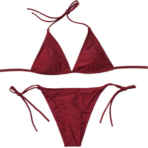 Fashion New Swimwear Women's Sexy Triangle Bikini Small Chest Strap Three-Point Wine Reddish Black Coffee Color Bikini