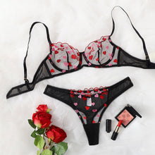 Load image into Gallery viewer, Foreign Trade Supply European and American New Sexy Lingerie Sexy Ladies Mesh See-Through Heart Three-Point Sexy Suit
