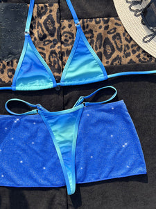 2023 Fashion New Women's Separates Gradient Sexy Bikini Three-Piece Swimsuit Sexy Seaside T-Back Bikini