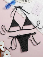 Load image into Gallery viewer, European and American Gyaru Three-Point Bikinis Black Lace-up Hanging Neck Triangle Bag Hollow out Swimsuit Women Thong Bikini
