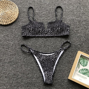 201 European and American Ladies Hot Bikini Big V Solid Color Two-Piece Swimsuit Women's Sexy Satanbikini