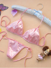 Load image into Gallery viewer, Shiny Two-Piece Swimsuit Sexy Light Exposure No Longer Small Bikini Three-Point Lace-up Bra T-Back Suit
