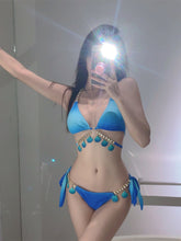 Load image into Gallery viewer, Internet Celebrity Ins Bikini Pure Desire Sexy Lace-up Gradient Bright Crystal Halter Small Chest Gathered Beach Vacation Swimsuit
