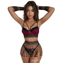 Load image into Gallery viewer, Sexy Lingerie, Black Silk Tassel Skirt, Lace Suit, Hot Girl's Passion, No Need to Take Off, Plus Size Fat Girl's Midnight Passion
