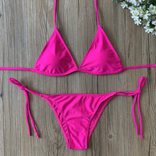 Load image into Gallery viewer, Fashion New Swimwear Women&#39;s Sexy Triangle Bikini Small Chest Strap Three-Point Wine Reddish Black Coffee Color Bikini
