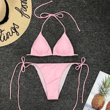 Load image into Gallery viewer, 2021 Hot Spring Scheming Swimsuit Sexy Bandage Bikinis Mini Bikini Three-Point Solid Lace-up Swimsuit
