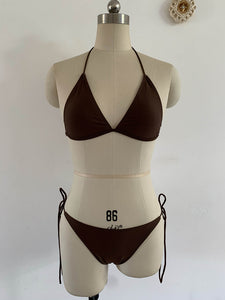 Fashion New Swimwear Women's Sexy Triangle Bikini Small Chest Strap Three-Point Wine Reddish Black Coffee Color Bikini