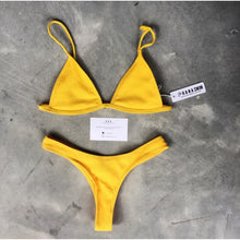 Load image into Gallery viewer, 2020 European and American New Solid Sunken Stripe Three-Point Bikinis Sexy Thong Swimsuit Beach Vacation Bikini
