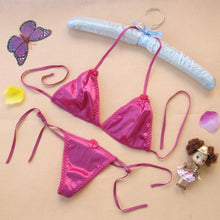 Load image into Gallery viewer, Shiny Two-Piece Swimsuit Sexy Light Exposure No Longer Small Bikini Three-Point Lace-up Bra T-Back Suit
