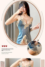 Load image into Gallery viewer, New sexy lingerie Ice Silk sexy nightdress lace slit seductive suspender dress backless breast-breaking home wear
