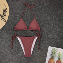 Load image into Gallery viewer, 2021 Hot Spring Scheming Swimsuit Sexy Bandage Bikinis Mini Bikini Three-Point Solid Lace-up Swimsuit
