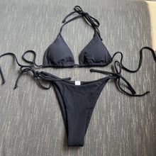 Load image into Gallery viewer, Lace-up Hanging Neck Three-Point Bikinis Pure Ribbon Chest Pad Triangle Bag Swimsuit European and American Sexy Thong Bikini
