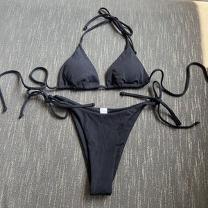 Lace-up Hanging Neck Three-Point Bikinis Pure Ribbon Chest Pad Triangle Bag Swimsuit European and American Sexy Thong Bikini