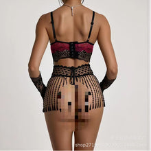 Load image into Gallery viewer, Sexy Lingerie, Black Silk Tassel Skirt, Lace Suit, Hot Girl's Passion, No Need to Take Off, Plus Size Fat Girl's Midnight Passion
