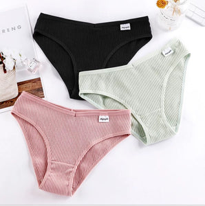 Sexy Panties Women's Striped Cotton Underwear Solid Brief