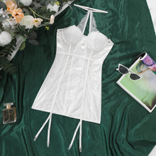 Load image into Gallery viewer, European and American Cross-border Explosions Lace Perspective Wrap Chest Hanging Neck Bracing Gathering Steel Ring Pajamas Women's Sexy in stock Dress
