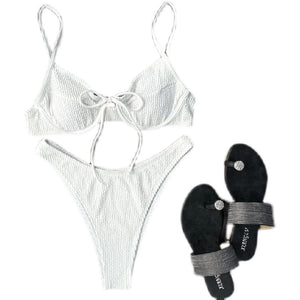 2021 European and American Foreign Trade Split Swimsuit Solid Underwire Push up White String bikini T Shaped Swimsuit Bikini