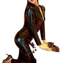 Load image into Gallery viewer, Adult sexy lingerie patent leather one-piece corset queen's open crotch leather clothing suit nightclub performance uniform 1462
