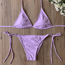 Load image into Gallery viewer, Fashion New Swimwear Women&#39;s Sexy Triangle Bikini Small Chest Strap Three-Point Wine Reddish Black Coffee Color Bikini
