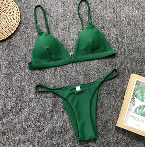 Multi-Color Real Shot Solid Color Best Selling Bikini Swimsuit Bikini Three-Point Vacation Beach Swimsuit Suit Swimwear Women