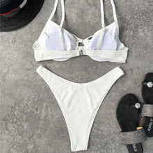 Load image into Gallery viewer, 2021 European and American Foreign Trade Split Swimsuit Solid Underwire Push up White String bikini T Shaped Swimsuit Bikini
