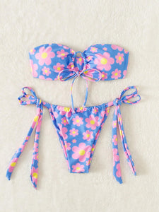 AliExpress Amazon Print Separates Swimsuit Tube Top Bikini Shoelace T-Back Swimsuit Sexy Bikini