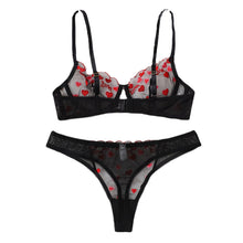Load image into Gallery viewer, Foreign Trade Supply European and American New Sexy Lingerie Sexy Ladies Mesh See-Through Heart Three-Point Sexy Suit
