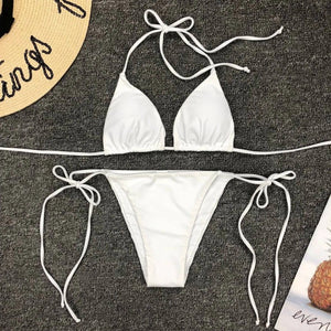 2021 Hot Spring Scheming Swimsuit Sexy Bandage Bikinis Mini Bikini Three-Point Solid Lace-up Swimsuit