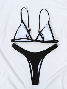 2020 European and American New Solid Sunken Stripe Three-Point Bikinis Sexy Thong Swimsuit Beach Vacation Bikini