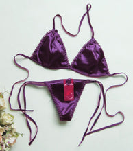Load image into Gallery viewer, Shiny Two-Piece Swimsuit Sexy Light Exposure No Longer Small Bikini Three-Point Lace-up Bra T-Back Suit

