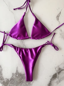 Fashion Export Cross-Border Swimsuit Women's Golden Three-Point Shoelace Sexy Separates Bikini Hot Spring Beach Vacation