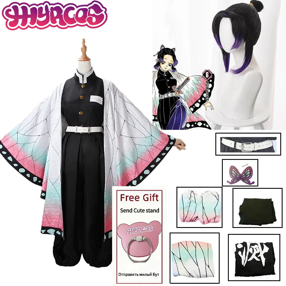 Women Girls Kochou Kanae Cosplay Costume Demon-Slayer ForAdult Anime Kimetsu-No-Yaiba Shinobu Kochou Halloween Clothes