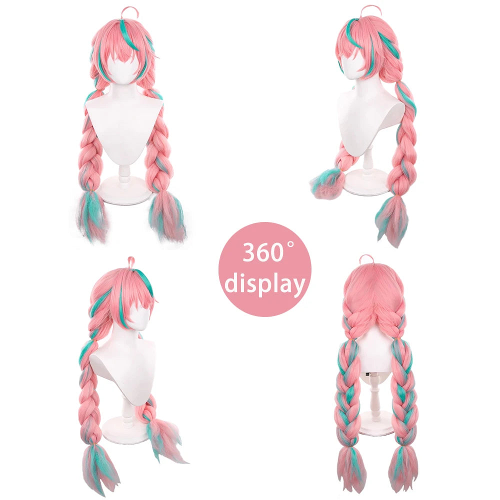 Varesa Cosplay Synthetic Hair 100 Cm Long Pre-Woven Pinkish-Green Double Braids Halloween Costume Party Anime Game Wig