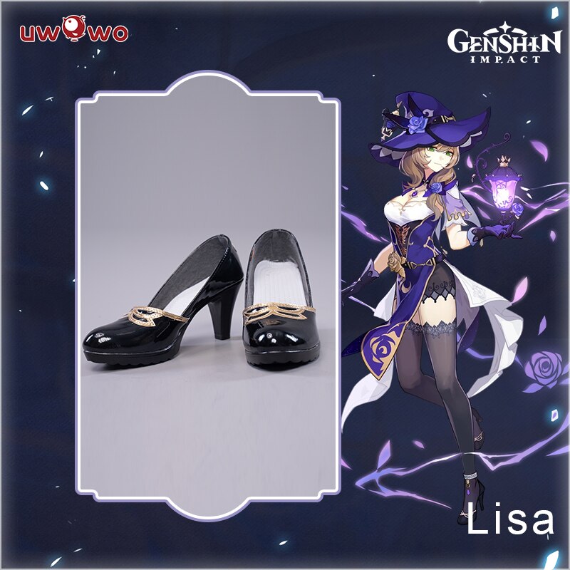UWOWO Game Genshin Impact Cosplay Lisa Witch of Purple Rose The Librarian Cosplay Shoes Cosplay Boots