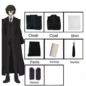 Dazai Osamu Cosplay Costume Bungo Stray Dogs Man and Woman Trench Coat Black Uniform Suits Unisex Wig Accessories