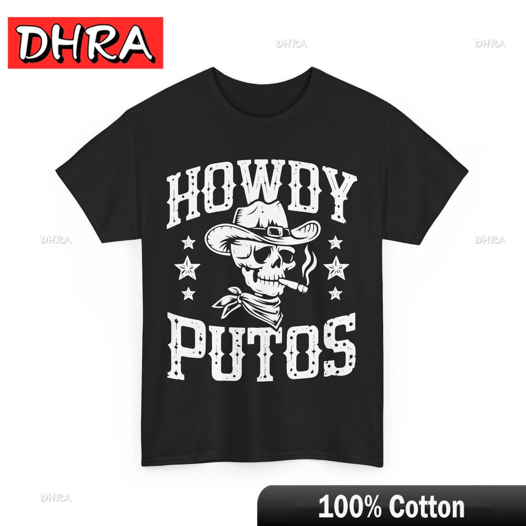 Cowboy Skelton Shirt, Howdy Putos Country Western Women Men T-shirt Funny Tshirts Trendy Cute Clothing Cotton Wardrobe Essential