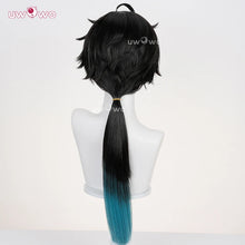 Load image into Gallery viewer, UWOWO Dan Heng Wig Game Honkai Star Rail Dan Heng • Permansor Terrae Cosplay Wig Long Hair Black and Green  Halloween Wig

