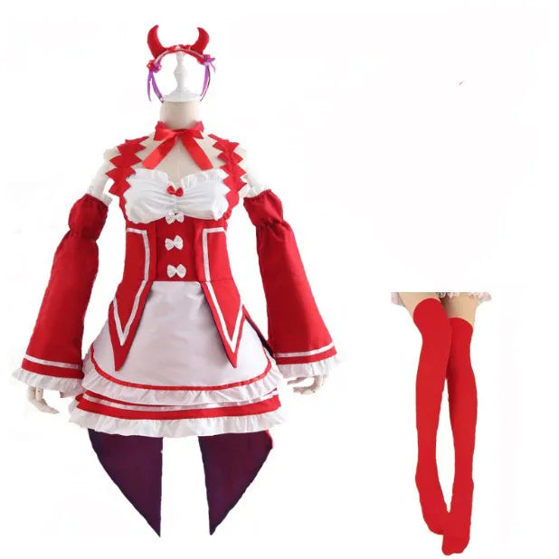 Anime Ram Rem Lolita Maid Cosplay Costumes Vestido Re:zero Kara Hajimeru Isekai Seikatsu Halloween Costumes for Women Loli Dress
