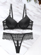 Load image into Gallery viewer, Women s Floral Lace Lingerie Set Sheer Mesh Seductive Babydoll Push up Bra and Panty 2 Pcs Set with Garter Belt
