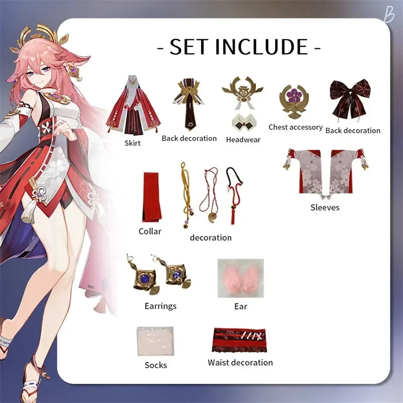 High Quality Yae Miko Cosplay Costume Uniform Jacquard Fabric Wig Chinese Style Halloween Costumes for Women Game  Anime